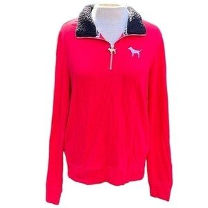 PINK Victoria’s Secret pullover quarter zip, black fleece collar, red, medium